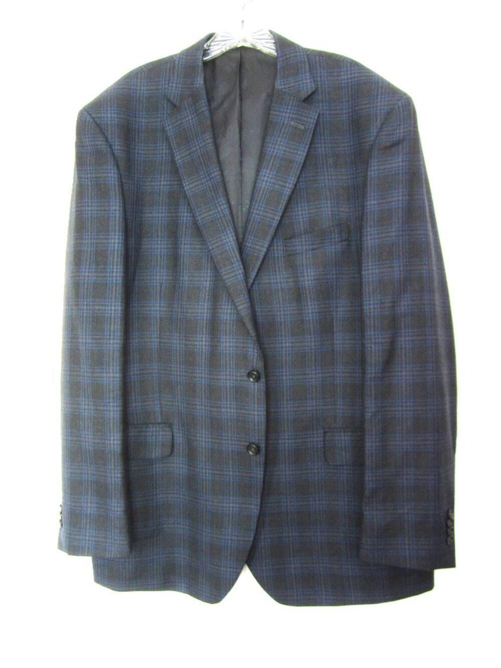 Jos. A. Bank Reserve Mens Size 46L Windowpane Plaid Sport Coat Wool Black Blue